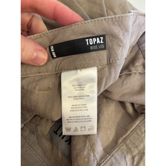 KUT From The Kloth Topaz Womens Size 8 Wide Leg Cropped Pants Taupe Linen Blend - Picture 4 of 11